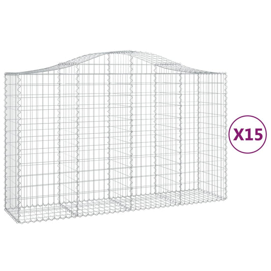 Arched Gabion Baskets 15 pcs 200x50x120/140 cm Galvanised Iron