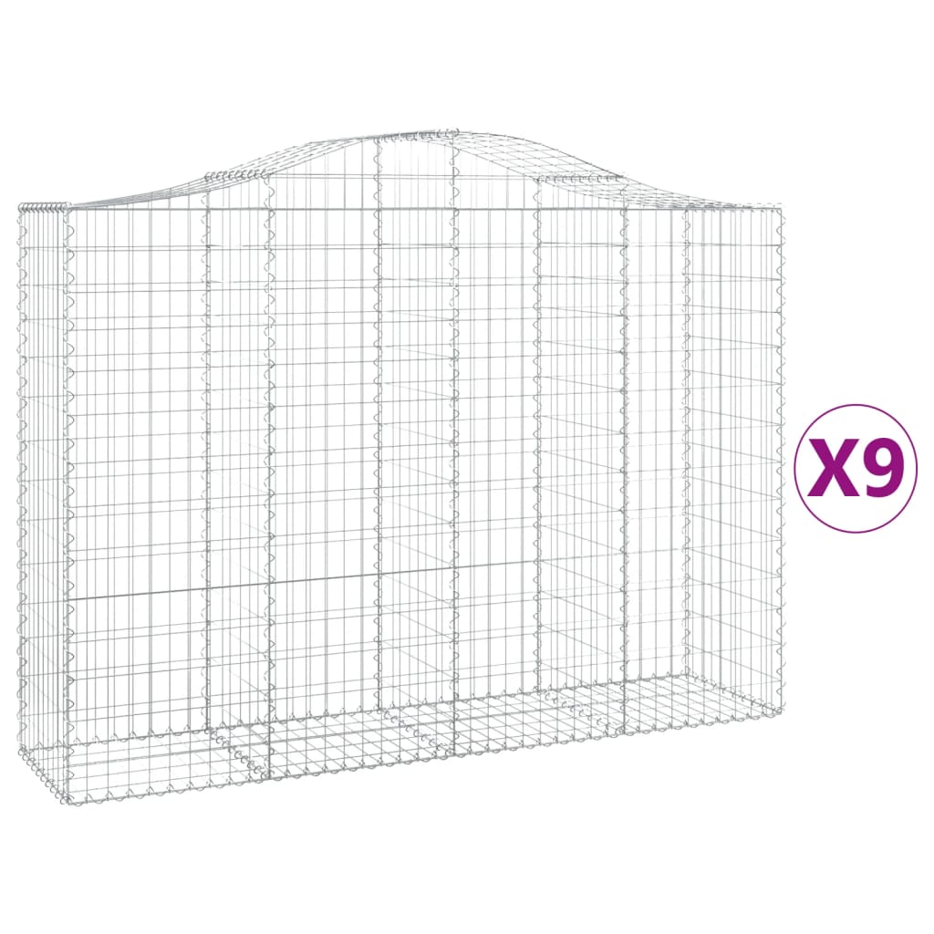 Arched Gabion Baskets 9 pcs 200x50x140/160 cm Galvanised Iron