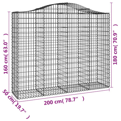 Arched Gabion Baskets 7 pcs 200x50x160/180 cm Galvanised Iron