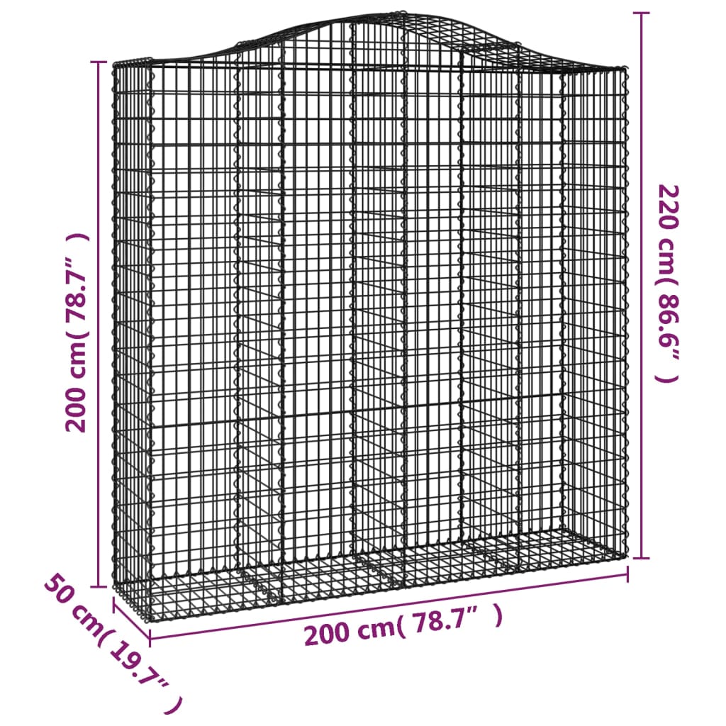 Arched Gabion Baskets 7 pcs 200x50x200/220 cm Galvanised Iron