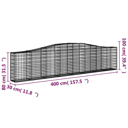 Arched Gabion Baskets 4 pcs 400x30x80/100 cm Galvanised Iron