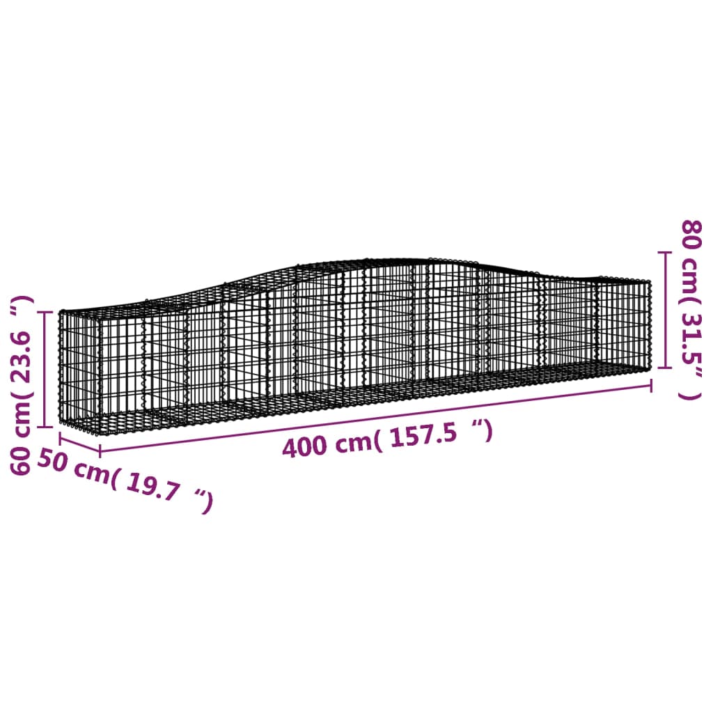 Arched Gabion Baskets 8 pcs 400x50x60/80 cm Galvanised Iron