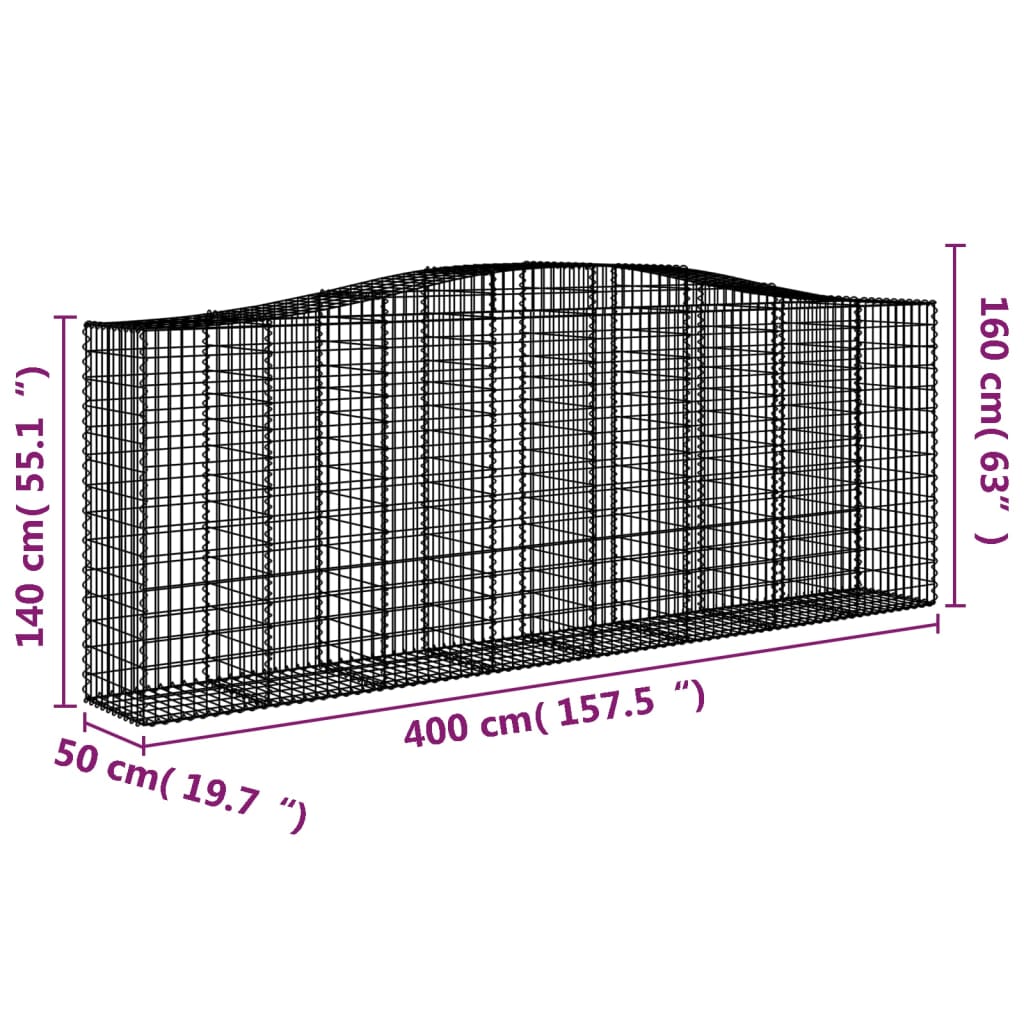 Arched Gabion Baskets 7 pcs 400x50x140/160 cm Galvanised Iron