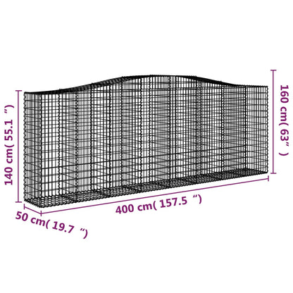 Arched Gabion Baskets 7 pcs 400x50x140/160 cm Galvanised Iron