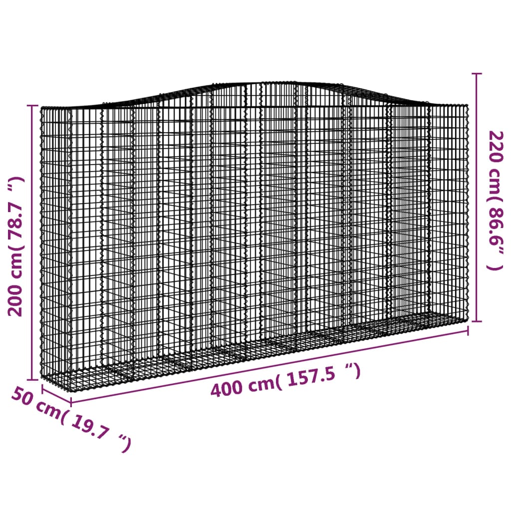 Arched Gabion Baskets 5 pcs 400x50x200/220 cm Galvanised Iron