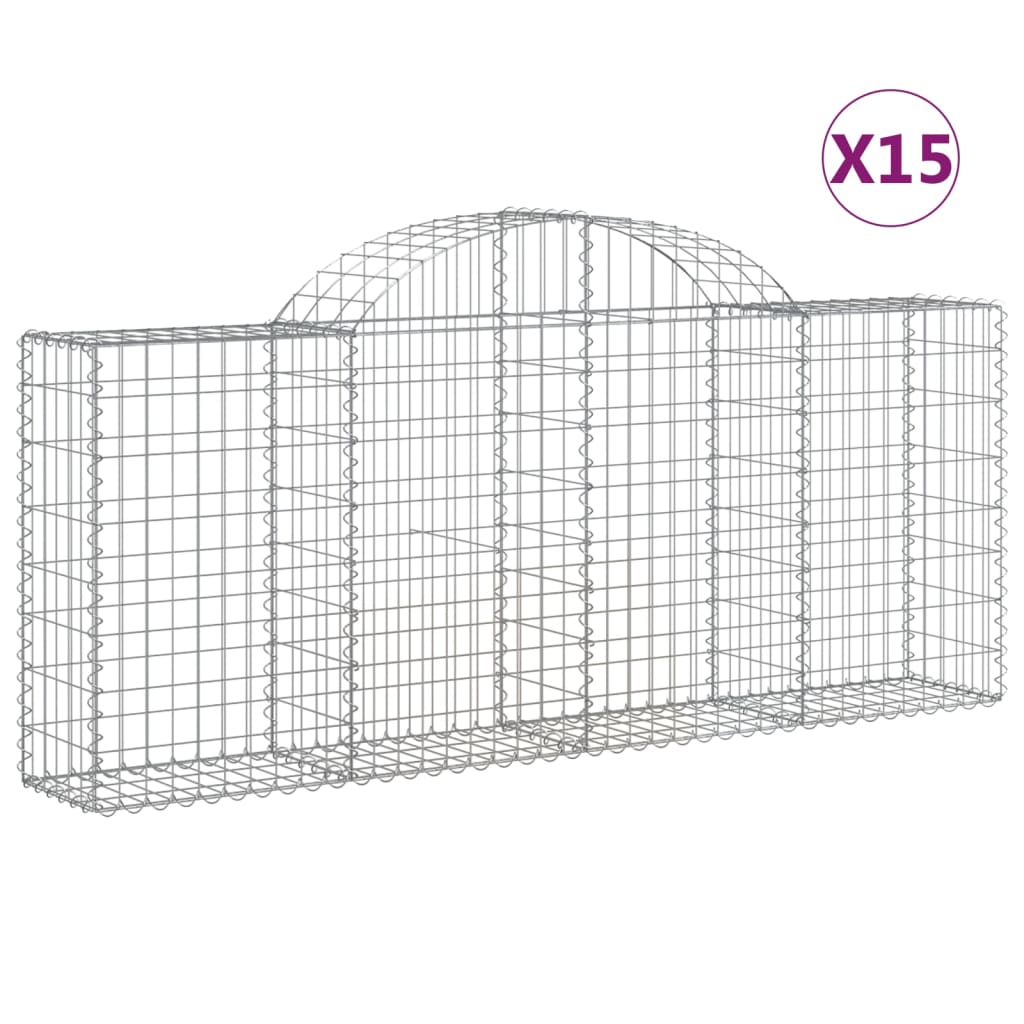 Arched Gabion Baskets 15 pcs 200x30x80/100 cm Galvanised Iron