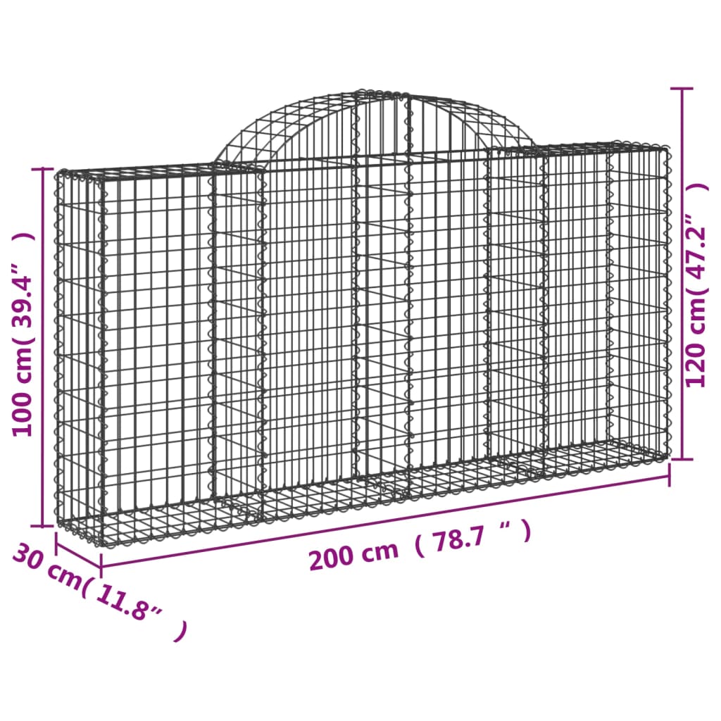 Arched Gabion Baskets 11 pcs 200x30x100/120 cm Galvanised Iron