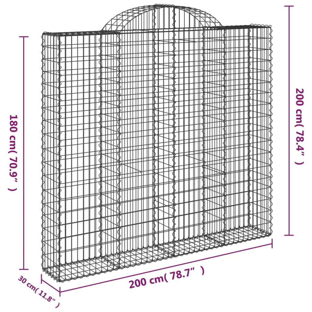 Arched Gabion Baskets 2 pcs 200x30x180/200 cm Galvanised Iron