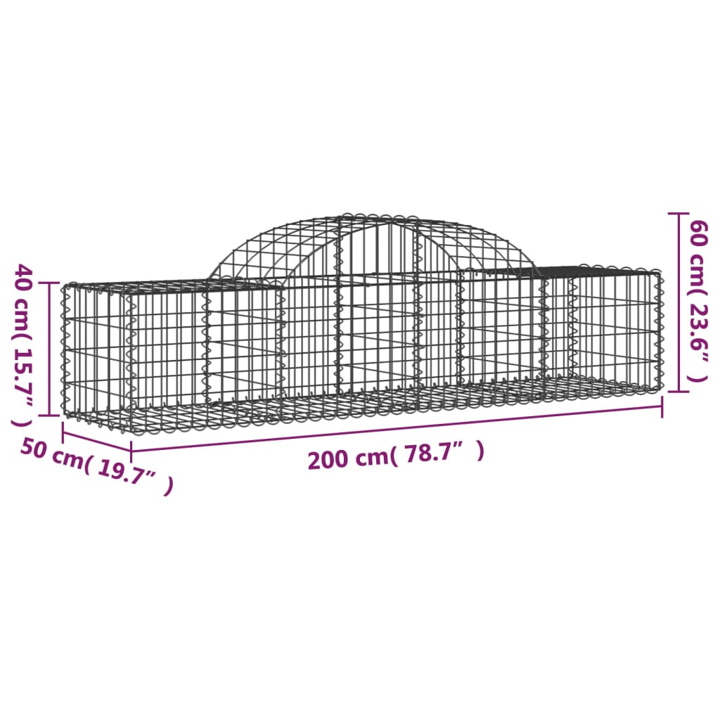 Arched Gabion Baskets 10 pcs 200x50x40/60 cm Galvanised Iron