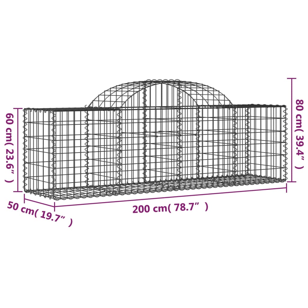 Arched Gabion Baskets 15 pcs 200x50x60/80 cm Galvanised Iron