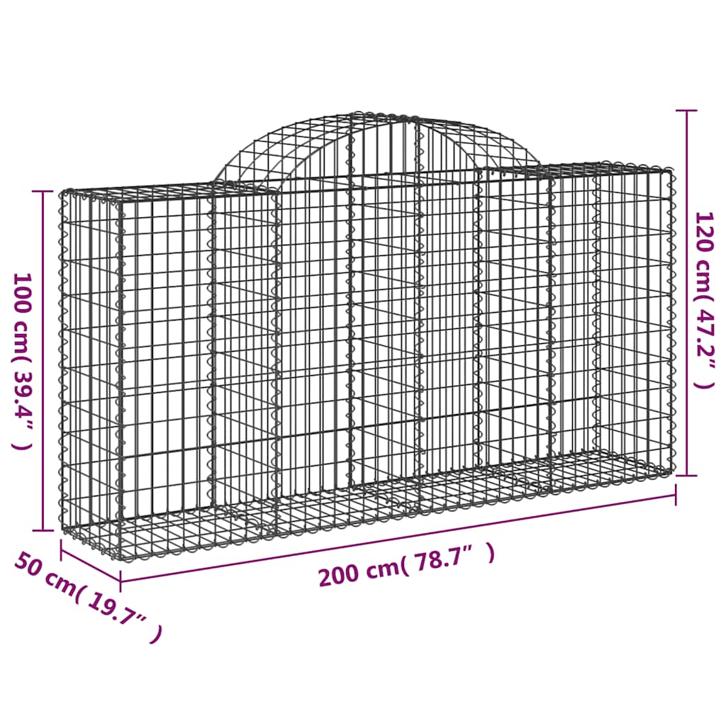Arched Gabion Baskets 18 pcs 200x50x100/120 cm Galvanised Iron