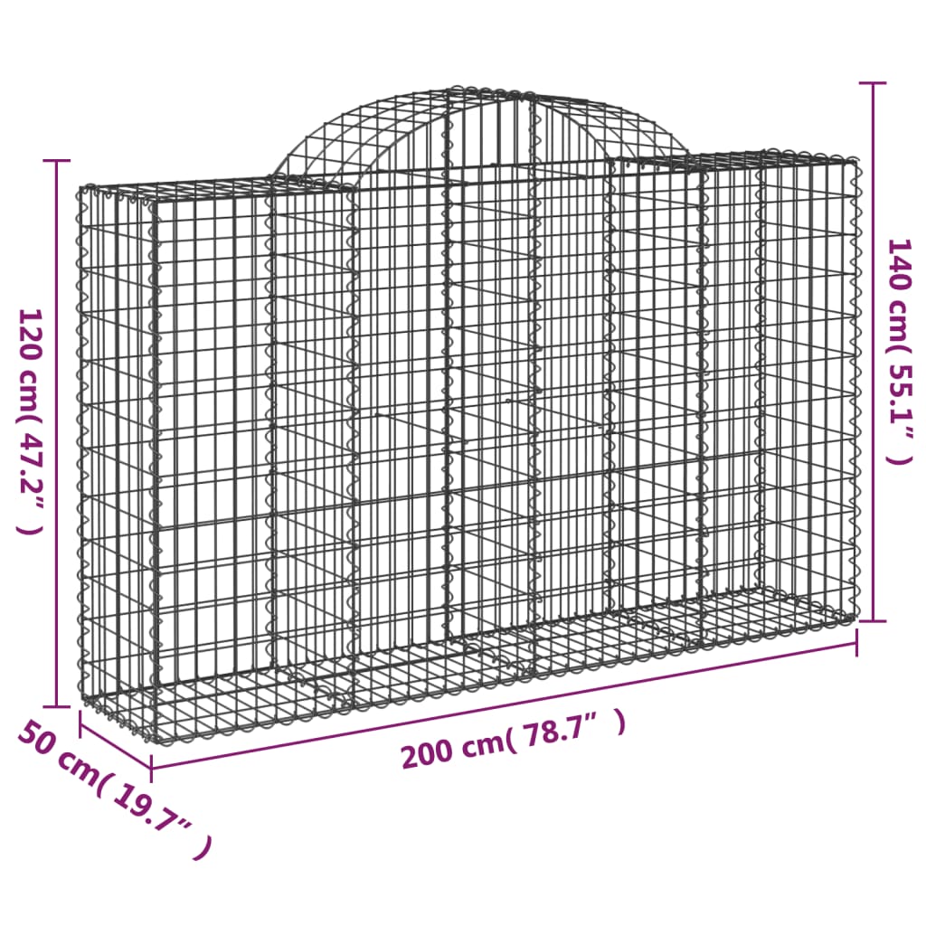 Arched Gabion Baskets 15 pcs 200x50x120/140 cm Galvanised Iron