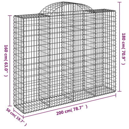 Arched Gabion Baskets 2 pcs 200x50x160/180 cm Galvanised Iron