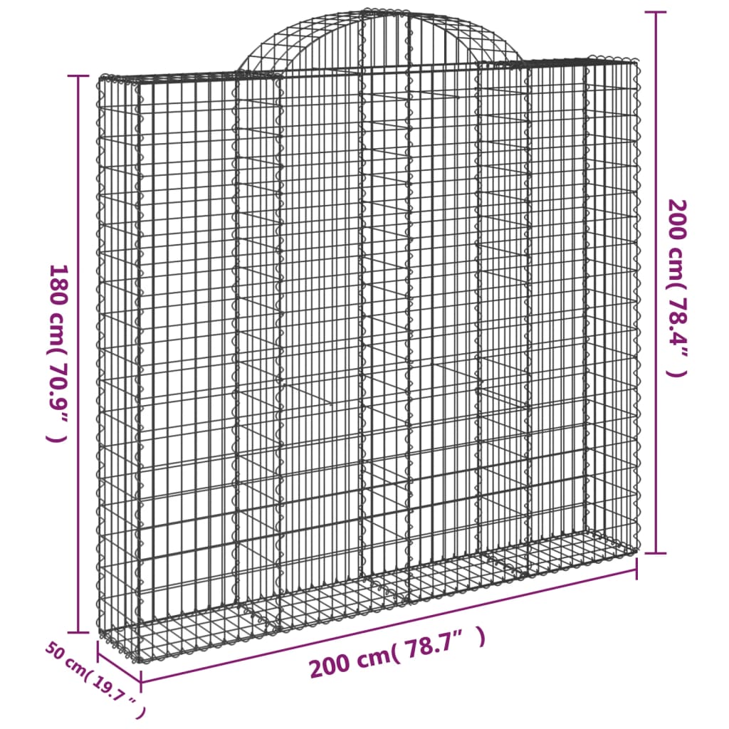 Arched Gabion Baskets 11 pcs 200x50x180/200 cm Galvanised Iron