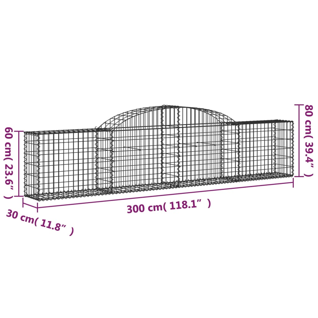 Arched Gabion Baskets 30 pcs 300x30x60/80 cm Galvanised Iron