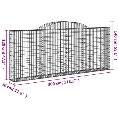 Arched Gabion Baskets 7 pcs 300x30x120/140 cm Galvanised Iron