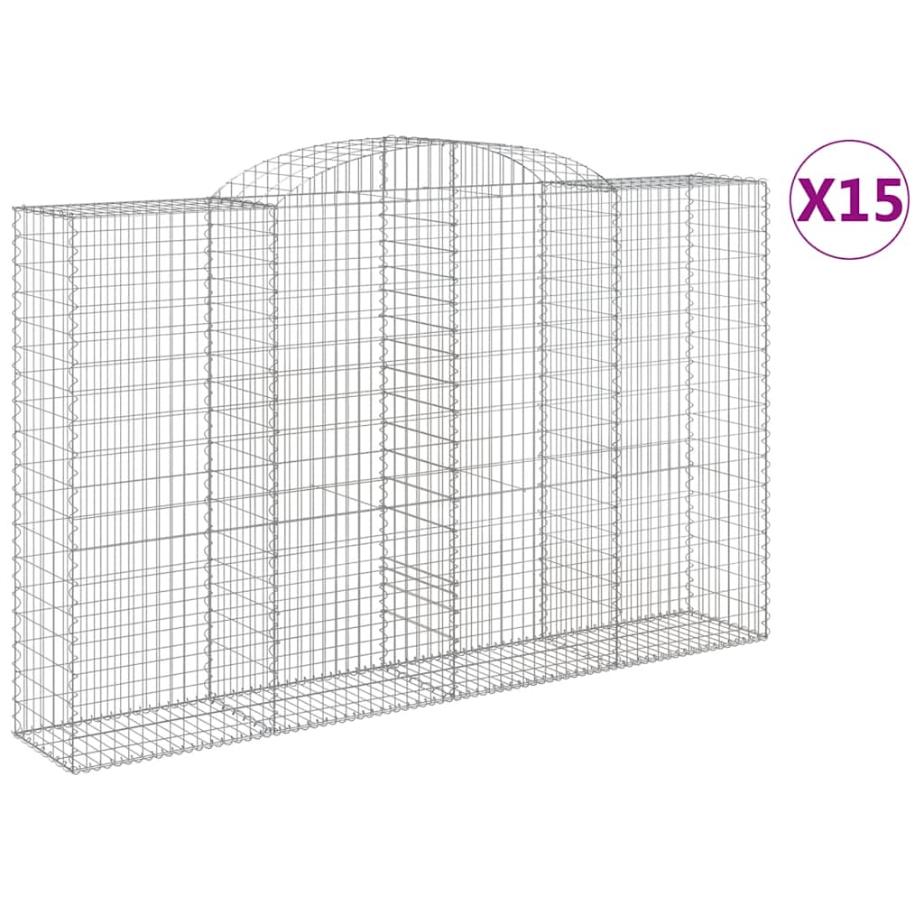 Arched Gabion Baskets 15 pcs 300x50x180/200 cm Galvanised Iron
