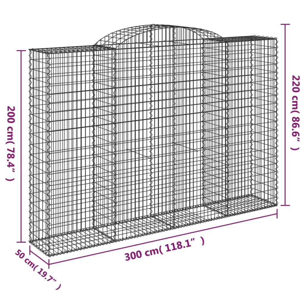 Arched Gabion Baskets 2 pcs 300x50x200/220 cm Galvanised Iron