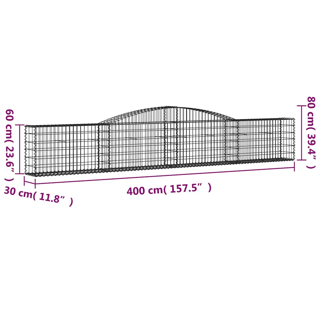 Arched Gabion Baskets 4 pcs 400x30x60/80 cm Galvanised Iron