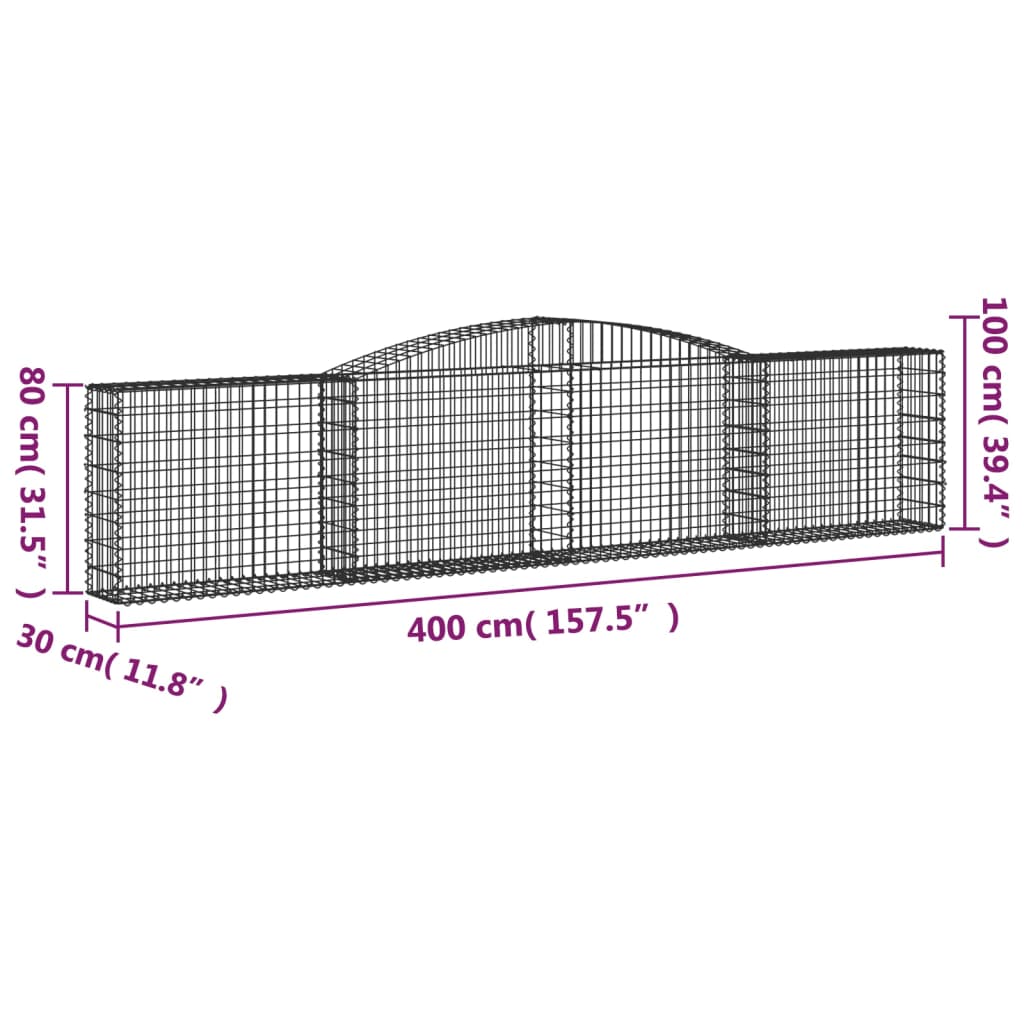 Arched Gabion Baskets 8 pcs 400x30x80/100 cm Galvanised Iron