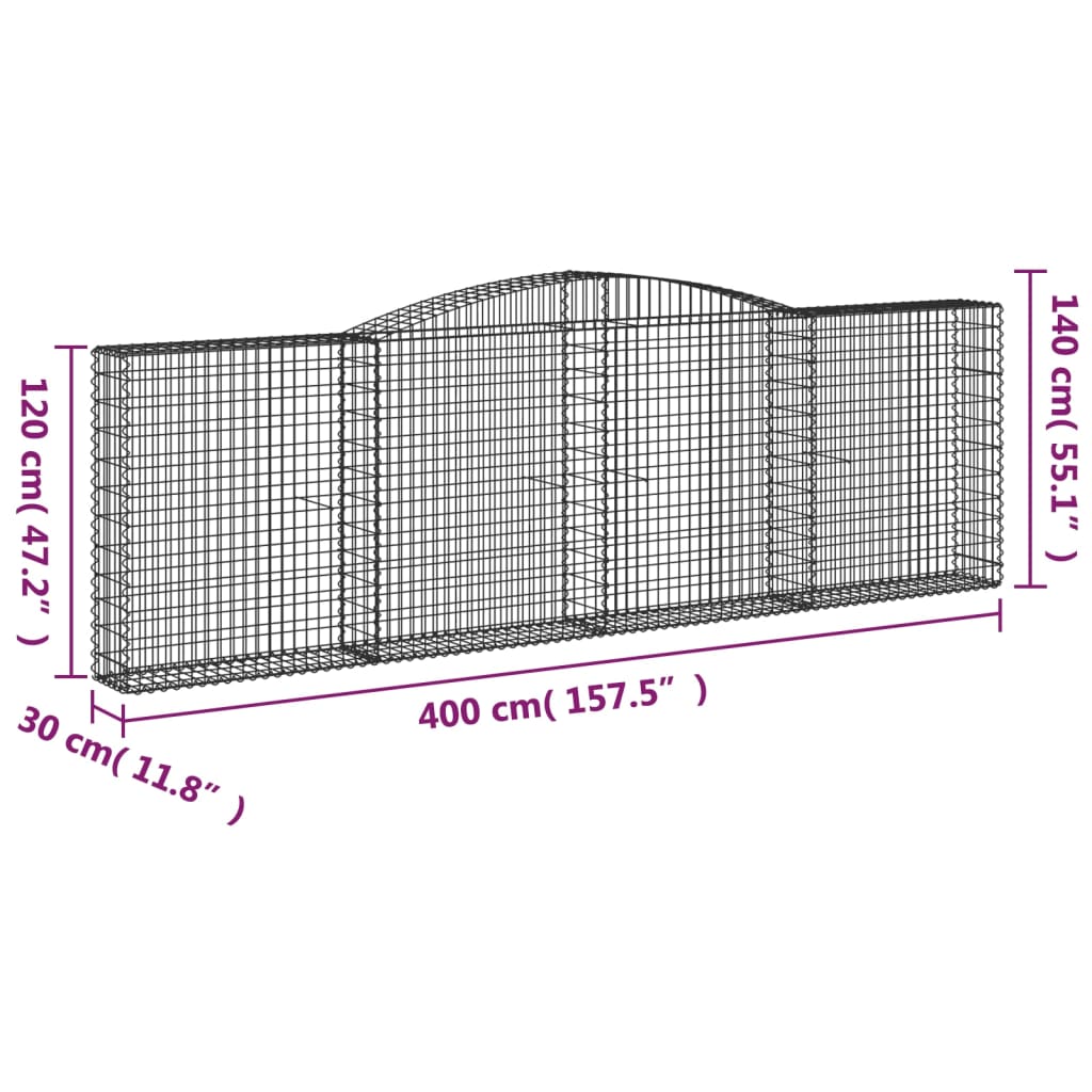 Arched Gabion Baskets 20 pcs 400x30x120/140 cm Galvanised Iron