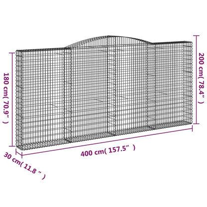 Arched Gabion Baskets 10 pcs 400x30x180/200 cm Galvanised Iron