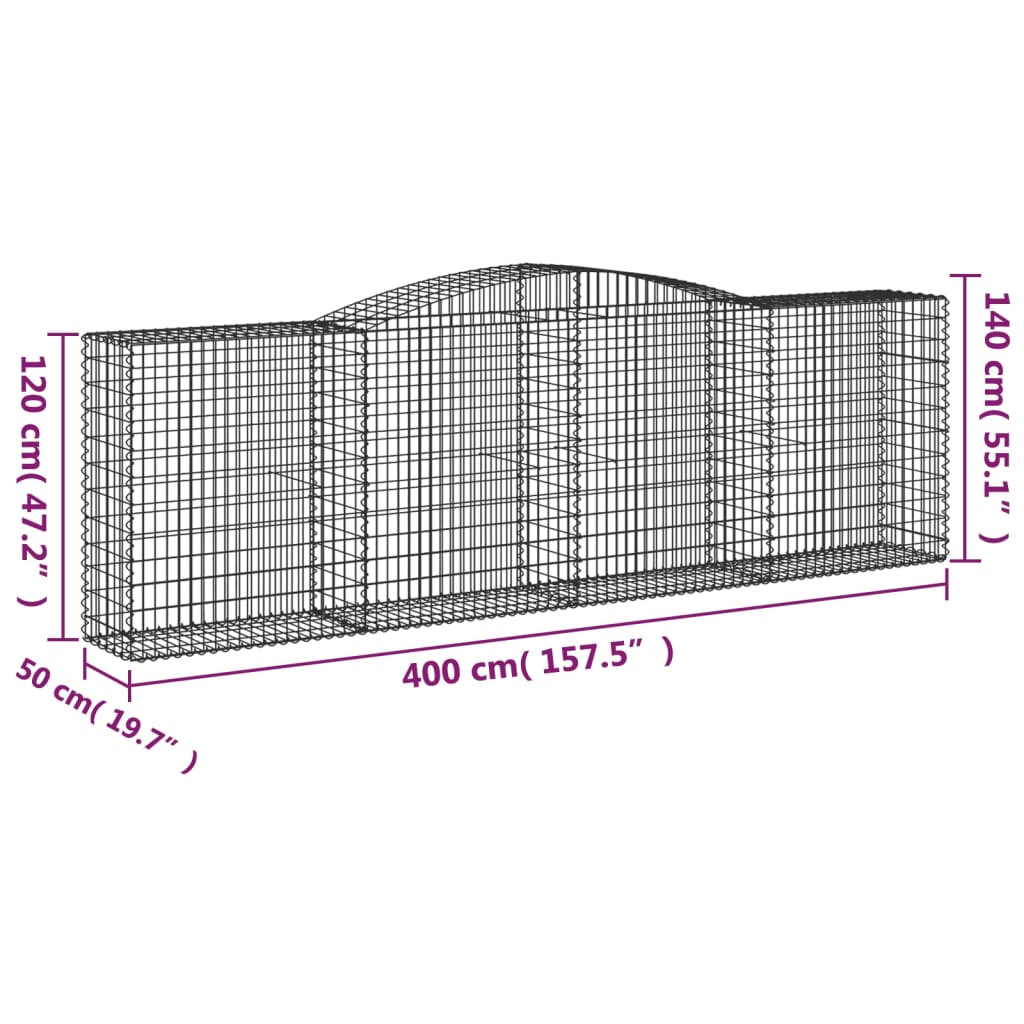 Arched Gabion Baskets 20 pcs 400x50x120/140 cm Galvanised Iron