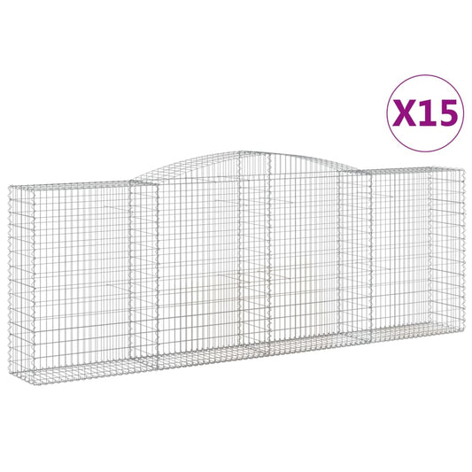 Arched Gabion Baskets 15 pcs 400x50x140/160 cm Galvanised Iron