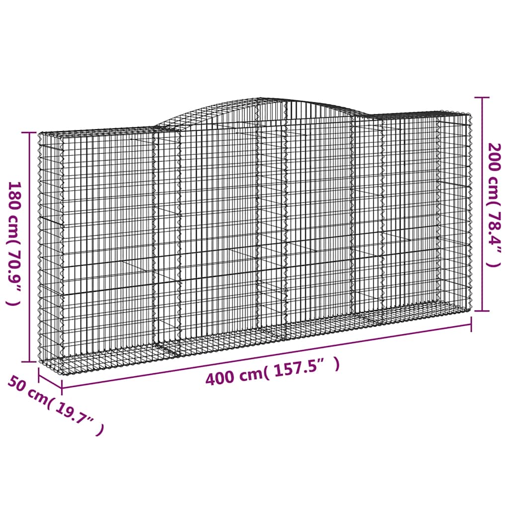 Arched Gabion Baskets 10 pcs 400x50x180/200 cm Galvanised Iron