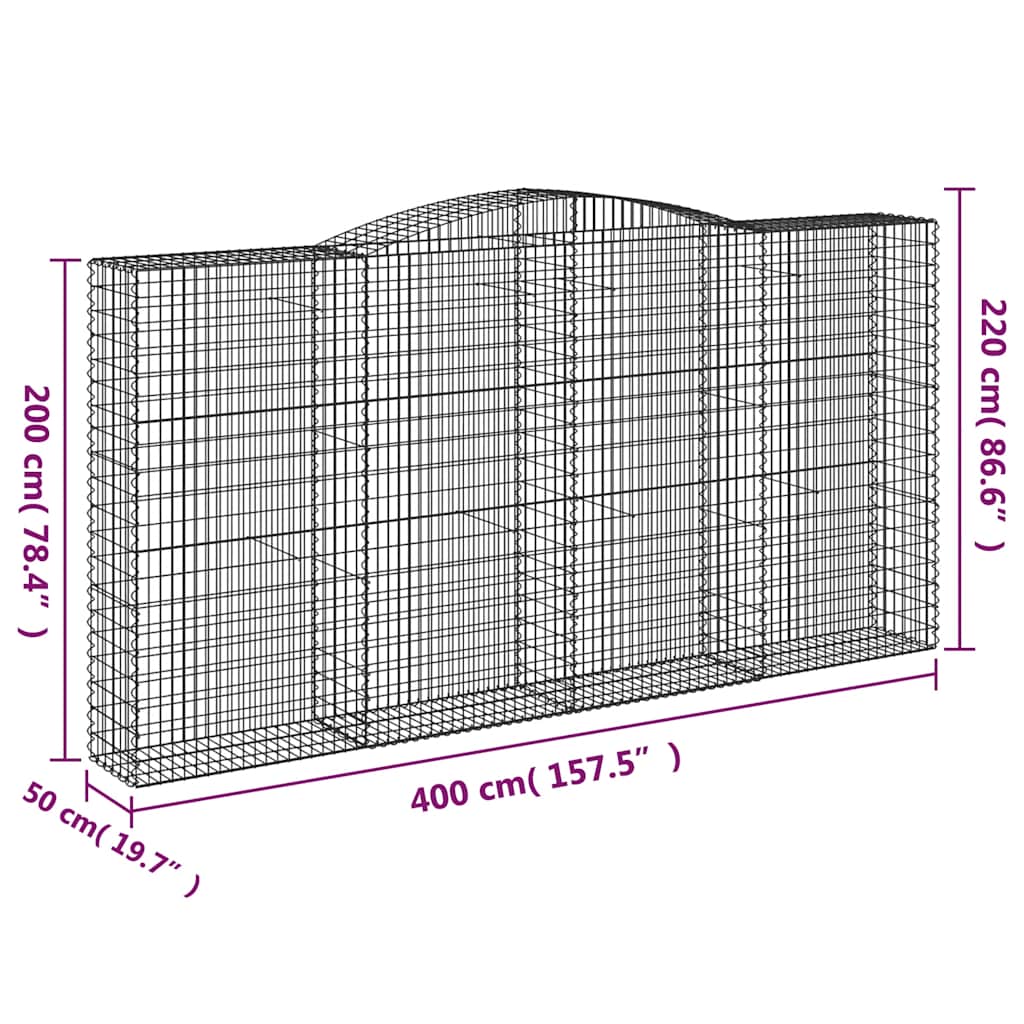 Arched Gabion Baskets 10 pcs 400x50x200/220 cm Galvanised Iron
