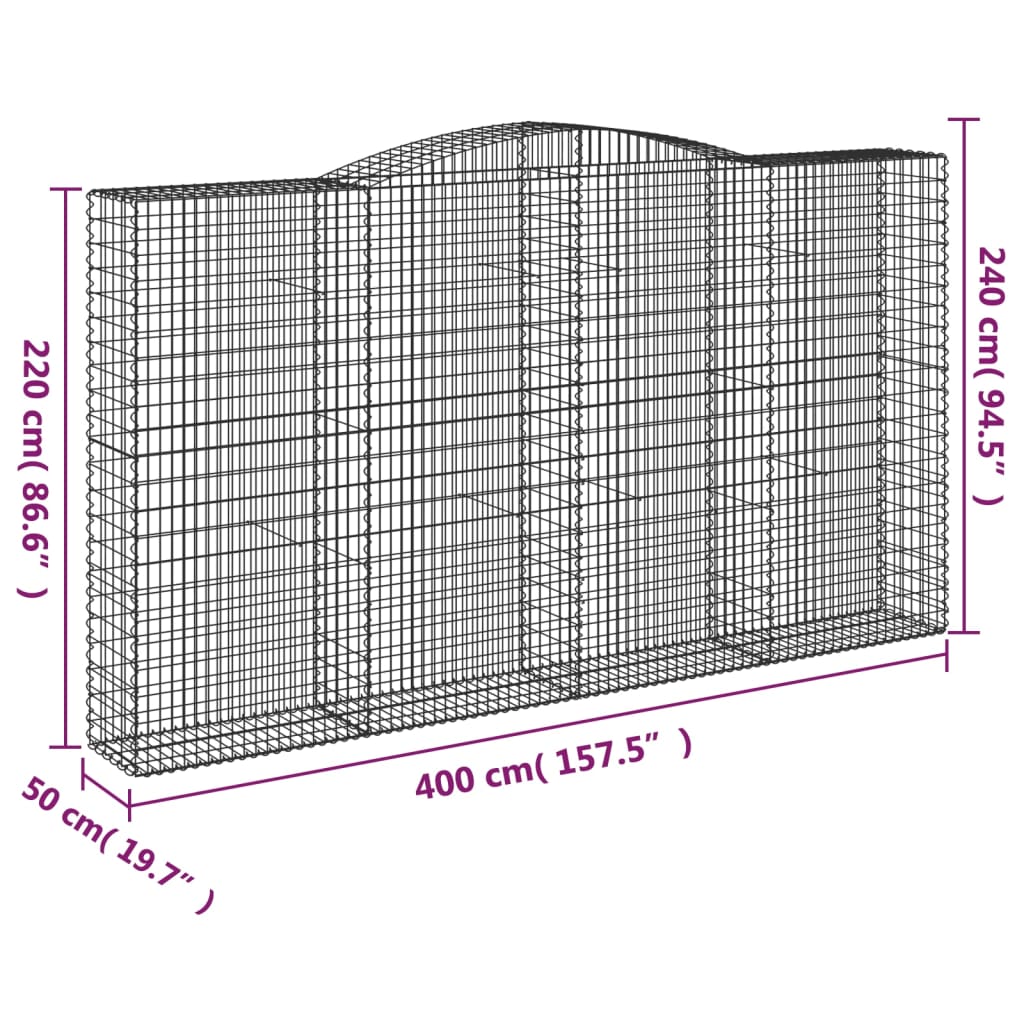 Arched Gabion Baskets 7 pcs 400x50x220/240 cm Galvanised Iron