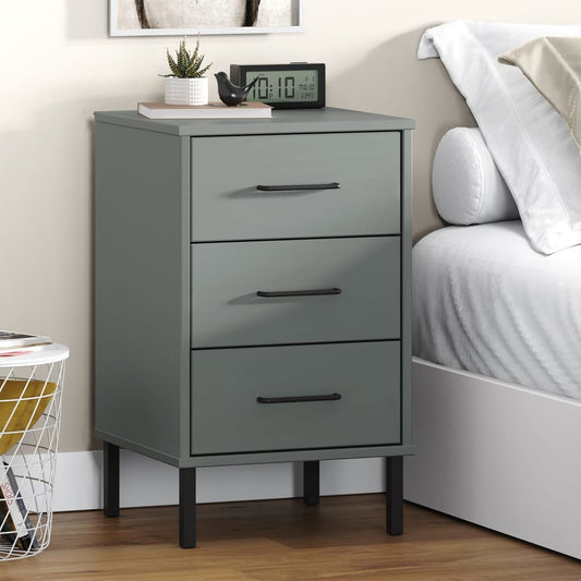 Bedside Cabinet with Metal Legs Grey Solid Wood Pine "OSLO