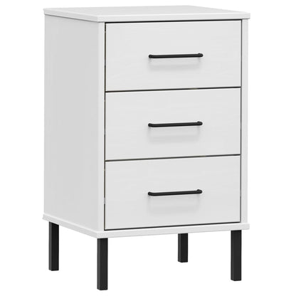 Bedside Cabinet with Metal Legs White Solid Wood Pine "OSLO