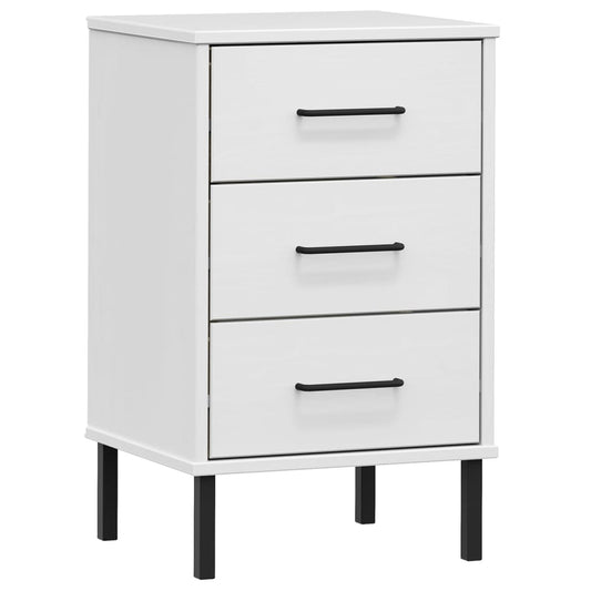 Bedside Cabinet with Metal Legs White Solid Wood Pine "OSLO
