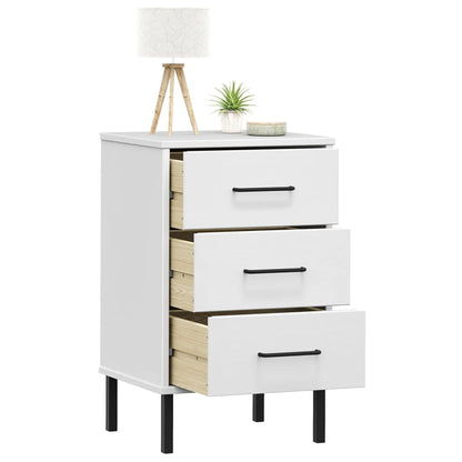 Bedside Cabinet with Metal Legs White Solid Wood Pine "OSLO