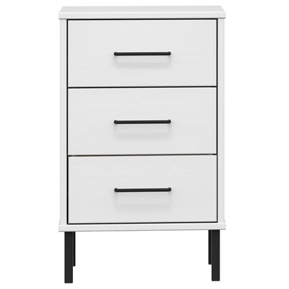 Bedside Cabinet with Metal Legs White Solid Wood Pine "OSLO