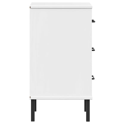 Bedside Cabinet with Metal Legs White Solid Wood Pine "OSLO