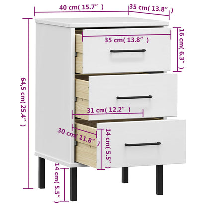 Bedside Cabinet with Metal Legs White Solid Wood Pine "OSLO