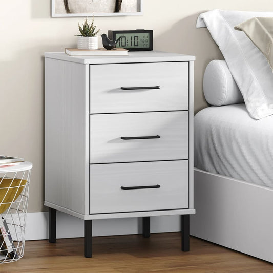 Bedside Cabinet with Metal Legs White Solid Wood Pine "OSLO