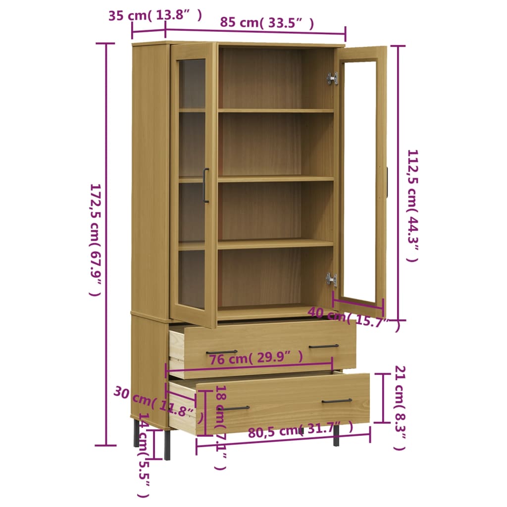 Bookcase with Metal Legs Brown 85x35x172,5 cm Solid Wood "OSLO