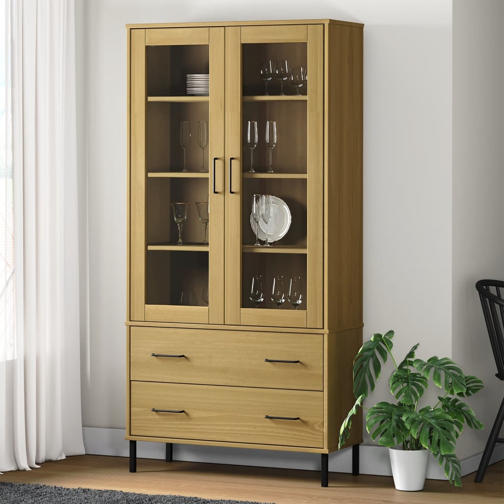 Bookcase with Metal Legs Brown 85x35x172,5 cm Solid Wood "OSLO