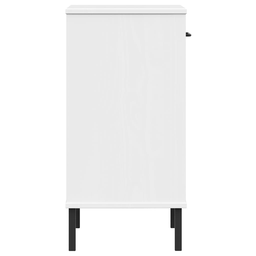 Console Cabinet with Metal Legs White Solid Wood Pine OSLO
