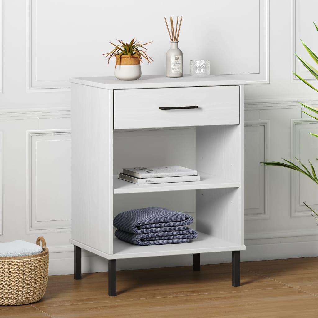 Console Cabinet with Metal Legs White Solid Wood Pine OSLO
