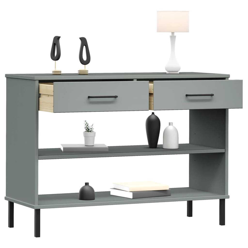 Console Cabinet with Metal Legs Grey Solid Wood Pine OSLO