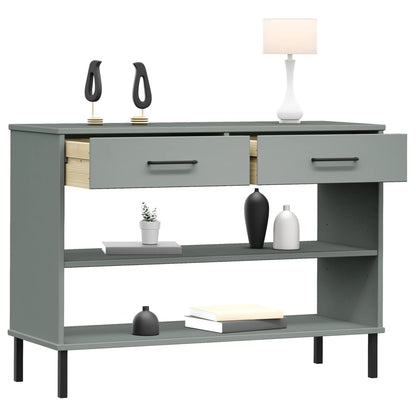 Console Cabinet with Metal Legs Grey Solid Wood Pine OSLO