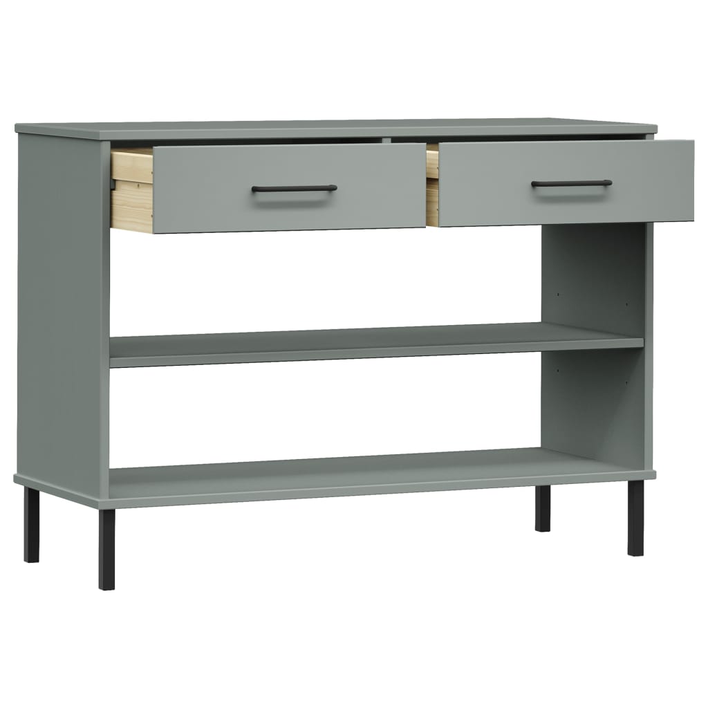 Console Cabinet with Metal Legs Grey Solid Wood Pine OSLO