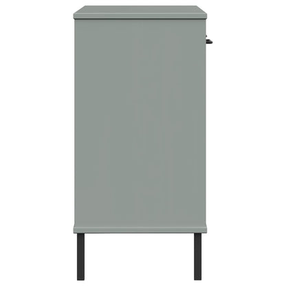 Console Cabinet with Metal Legs Grey Solid Wood Pine OSLO
