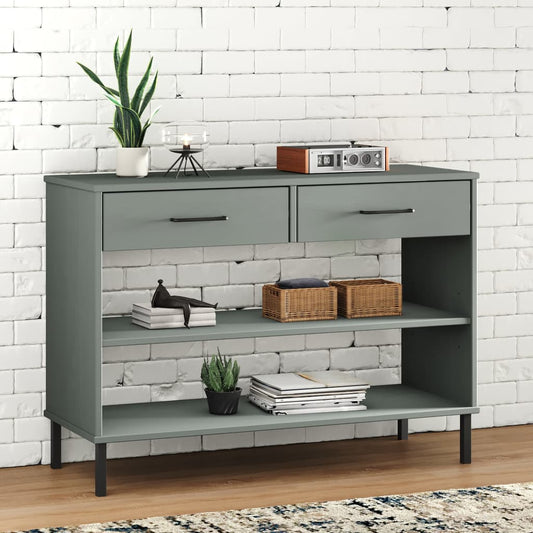 Console Cabinet with Metal Legs Grey Solid Wood Pine OSLO