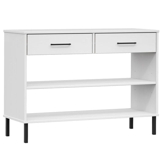 Console Cabinet with Metal Legs White Solid Wood Pine OSLO