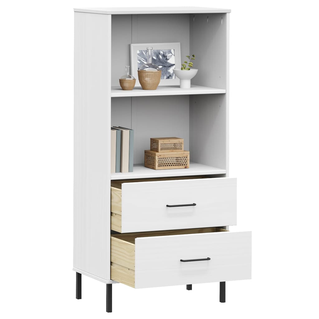 Bookcase with 2 Drawers White 60x35x128,5 cm Solid Wood "OSLO